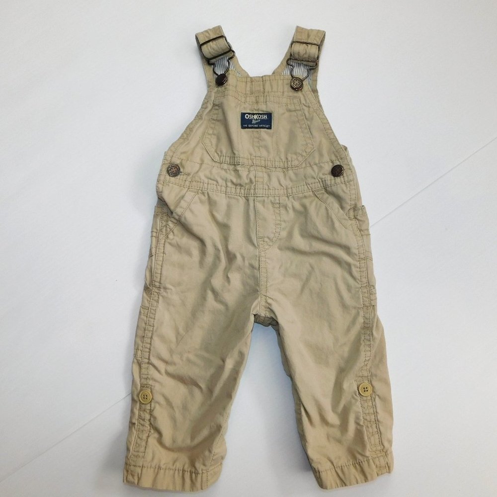 Oshkosh B'gosh Baby Boys 6-9 Months Tan Stripe Lined Overalls with Roll Up Cuff
